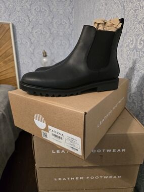 Patina Men's Black Leather Chelsea Boots